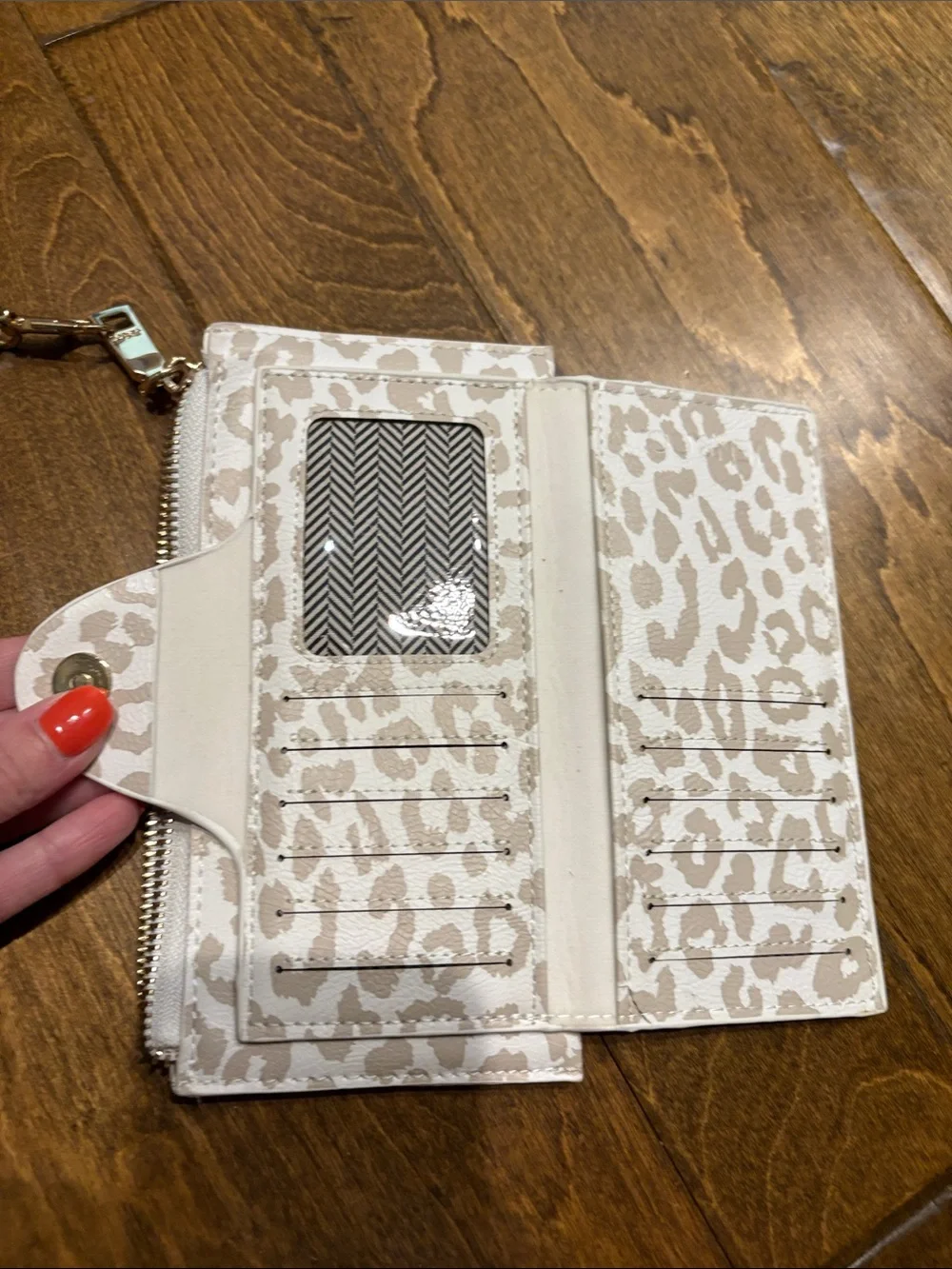 Leopard Print Wristlet Card Case in Beige